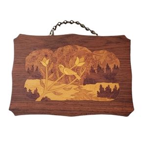 Vintage inlaid wood plaqueHarold E Bauerle